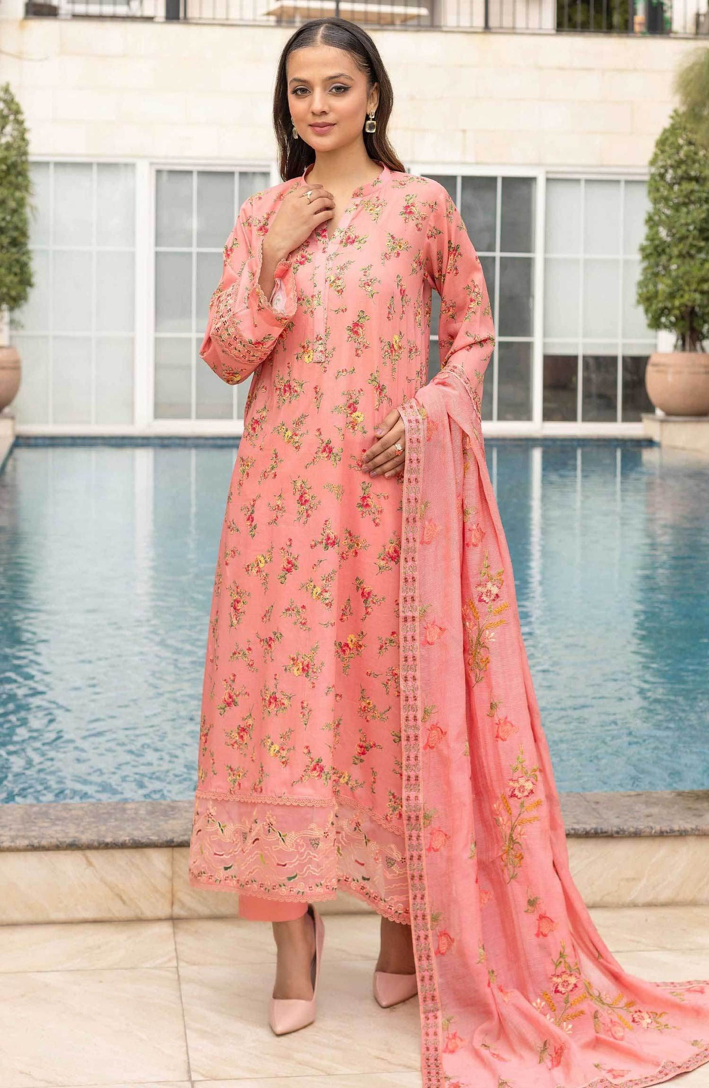 Florence by Nur Embroidered Unstitched Lawn 3pcs - Jotey