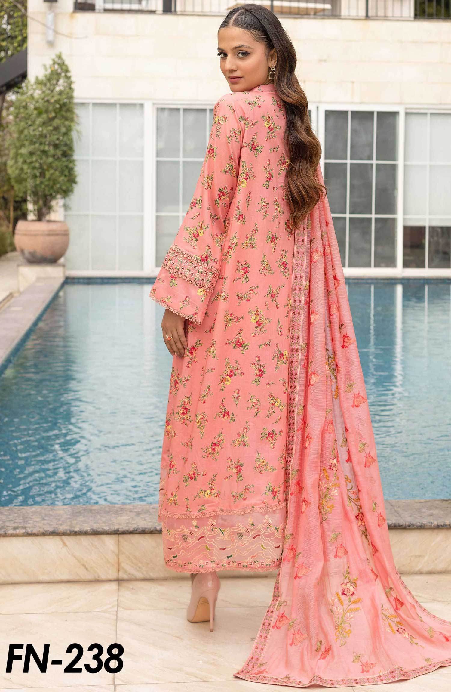Florence by Nur Embroidered Unstitched Lawn 3pcs - Jotey