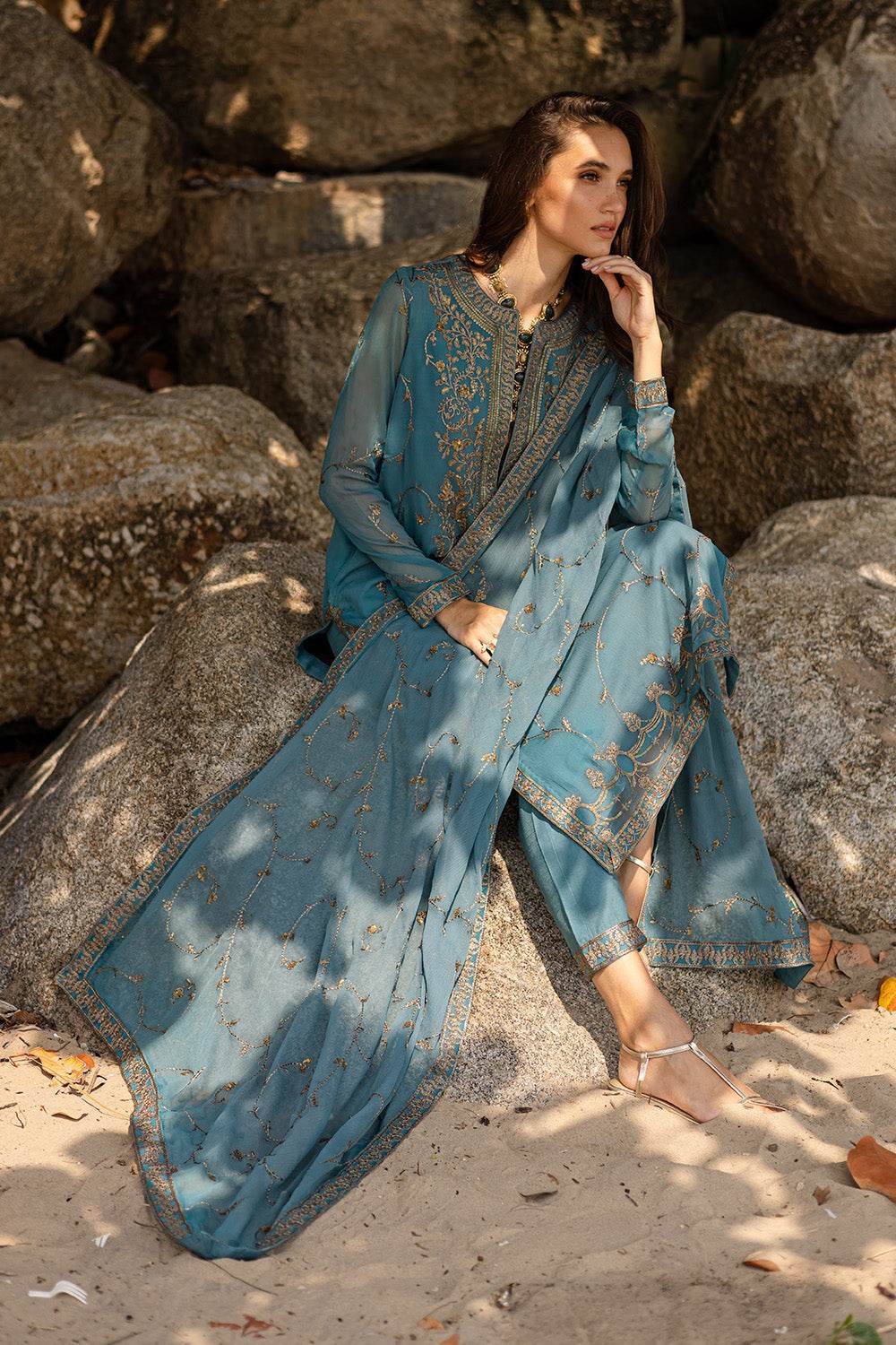 Zyra by Freesia Embroirdered Chiffon Unstitched 3 Piece - Jotey