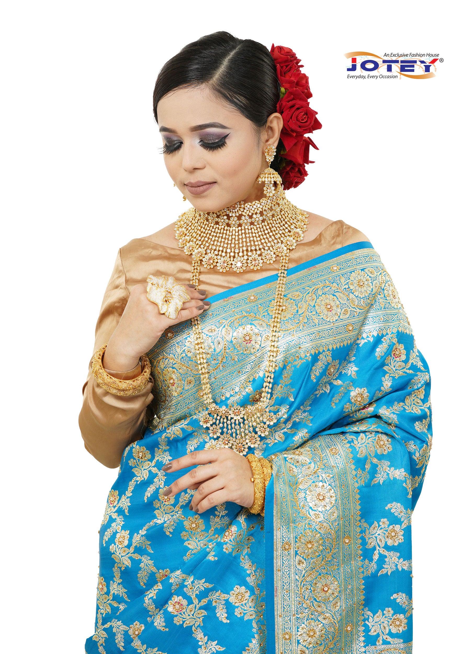 Floral Woven Pure Banarasi Silk Saree in Blue Jotey