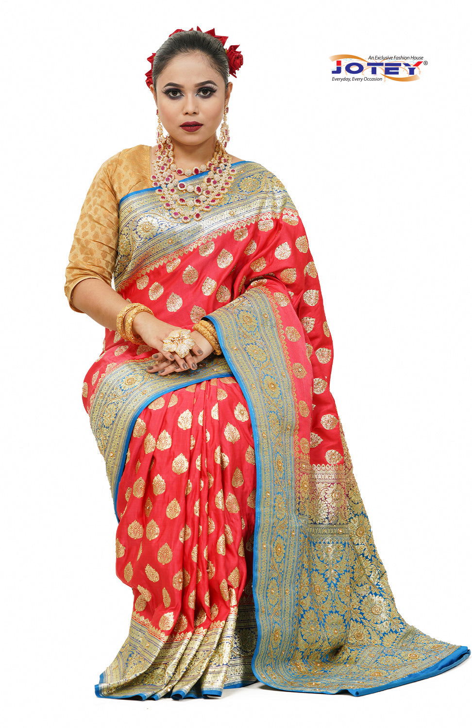 Floral Woven Pure Banarasi Silk Saree in Hot Pink - Jotey