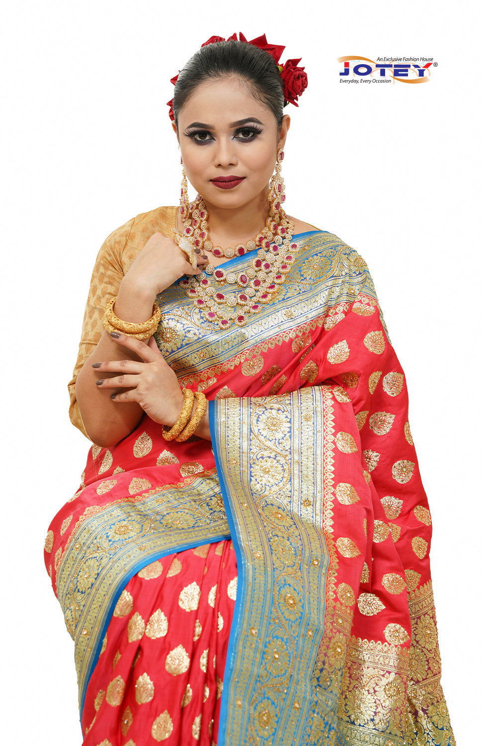 Floral Woven Pure Banarasi Silk Saree in Hot Pink - Jotey
