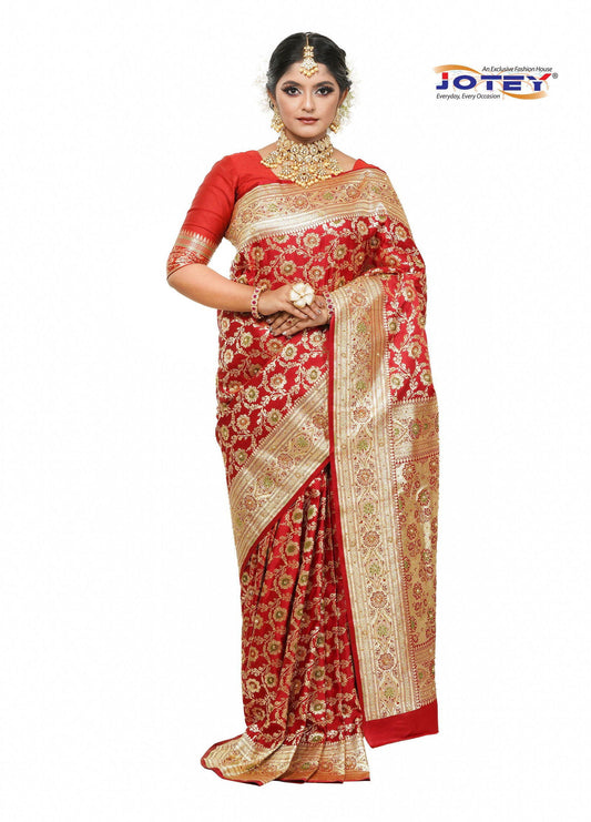 Floral Woven Pure Banarasi Silk Saree in Maroon - Jotey