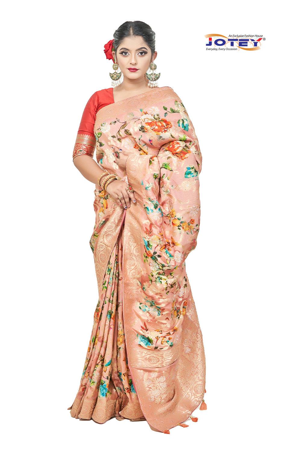 Georgette Banarasi Floral Printed Saree - Jotey