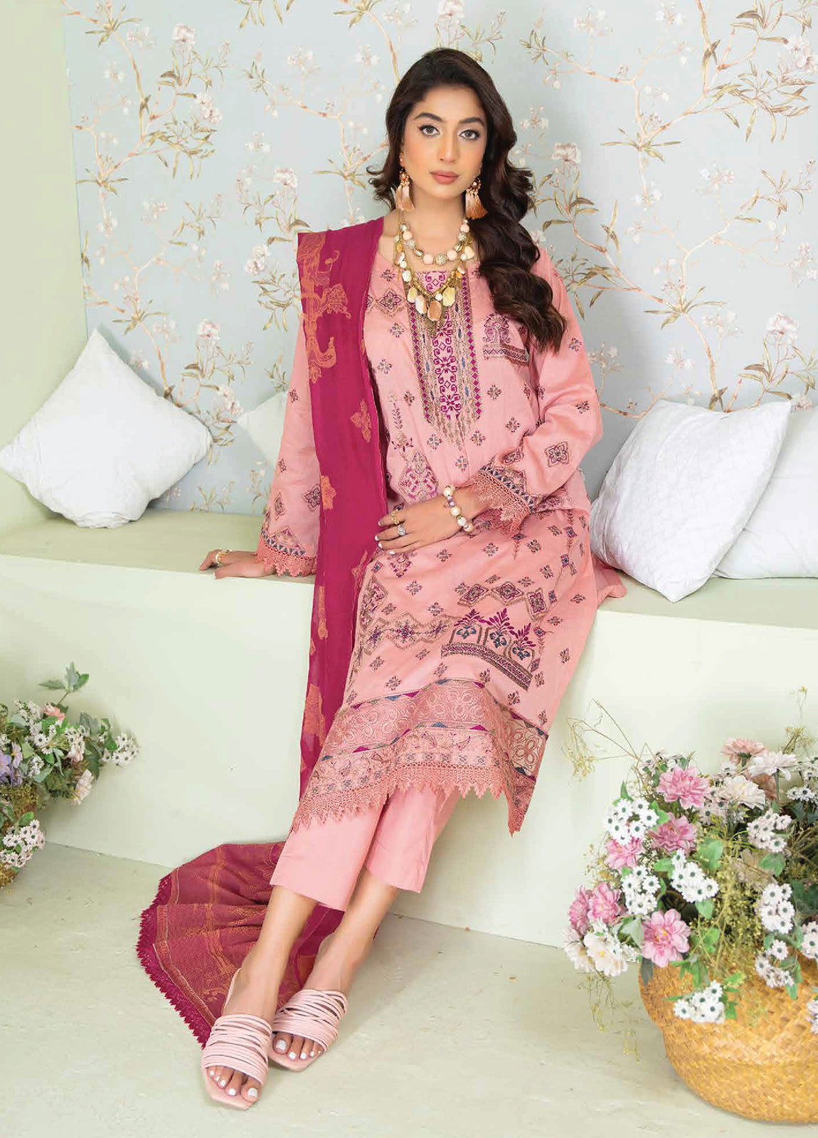 Ghazal By Riaz Arts Embroidered Lawn Unstitched 3pcs - Jotey