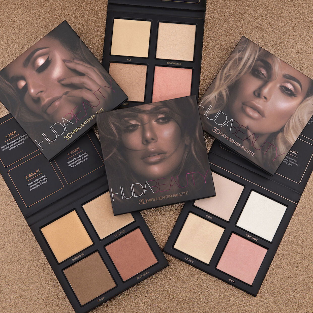 Huda Beauty 3D Cream and Powder Highlighter Palette-Pink Sands - Jotey