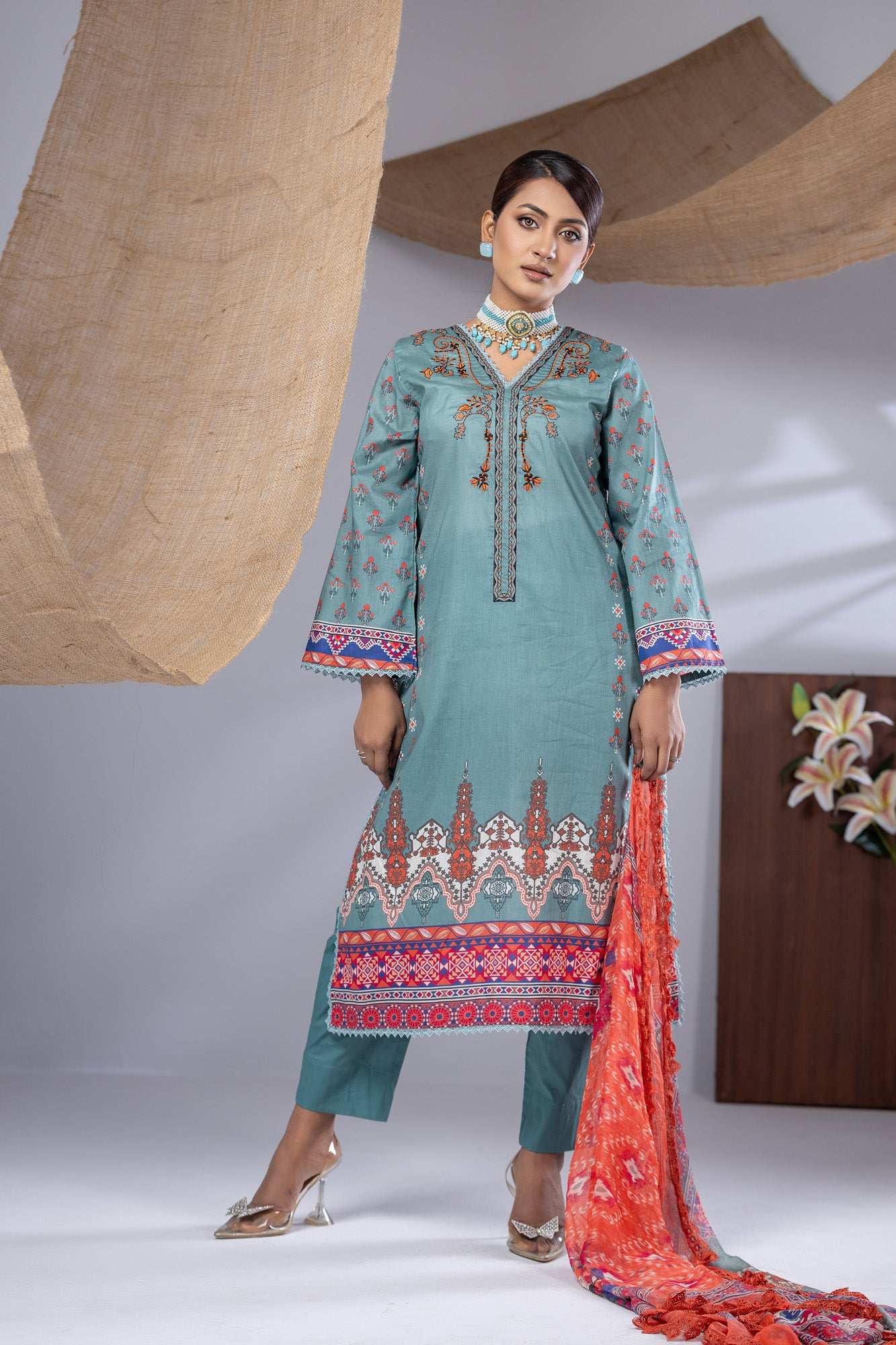Aiza Embroidered & Sequence Work Unstitched 3pcs