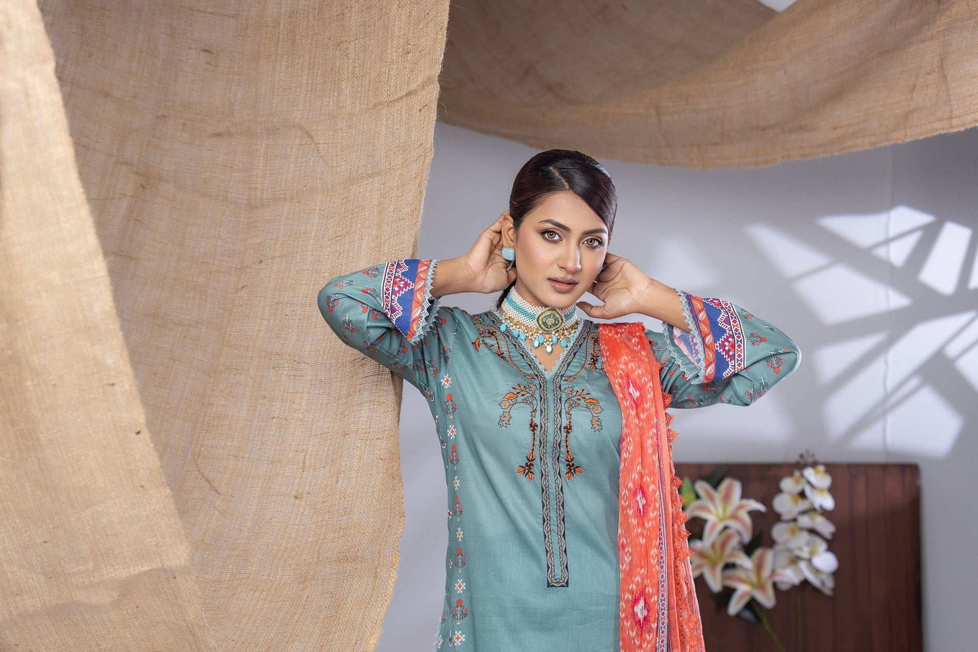 Aiza Embroidered & Sequence Work Unstitched 3pcs