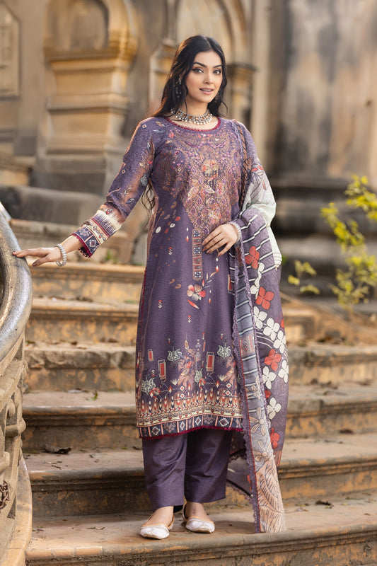 Fatiha Embroidered & Sequence Work Silk Unstitched 3pcs