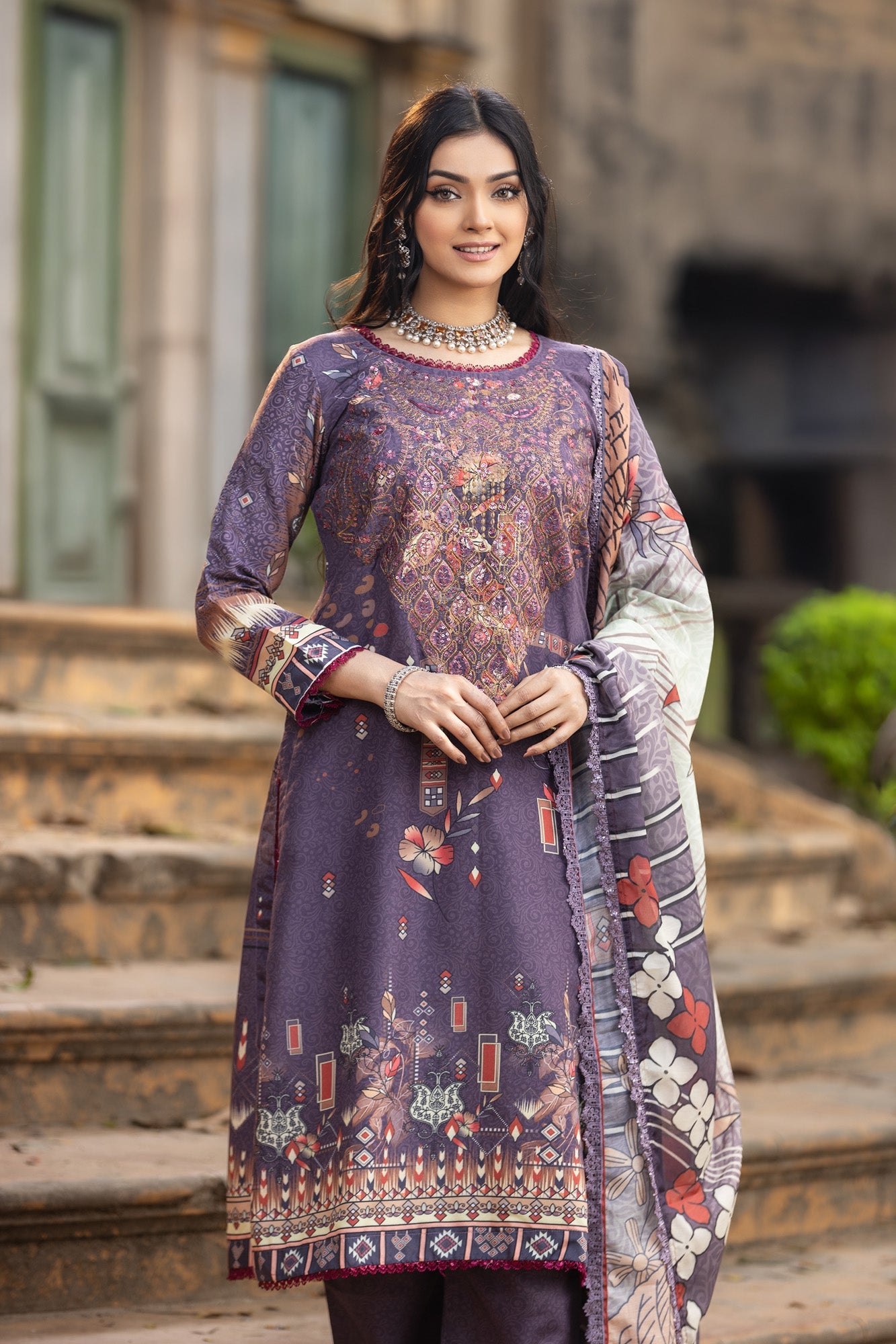 Fatiha Embroidered & Sequence Work Silk Unstitched 3pcs