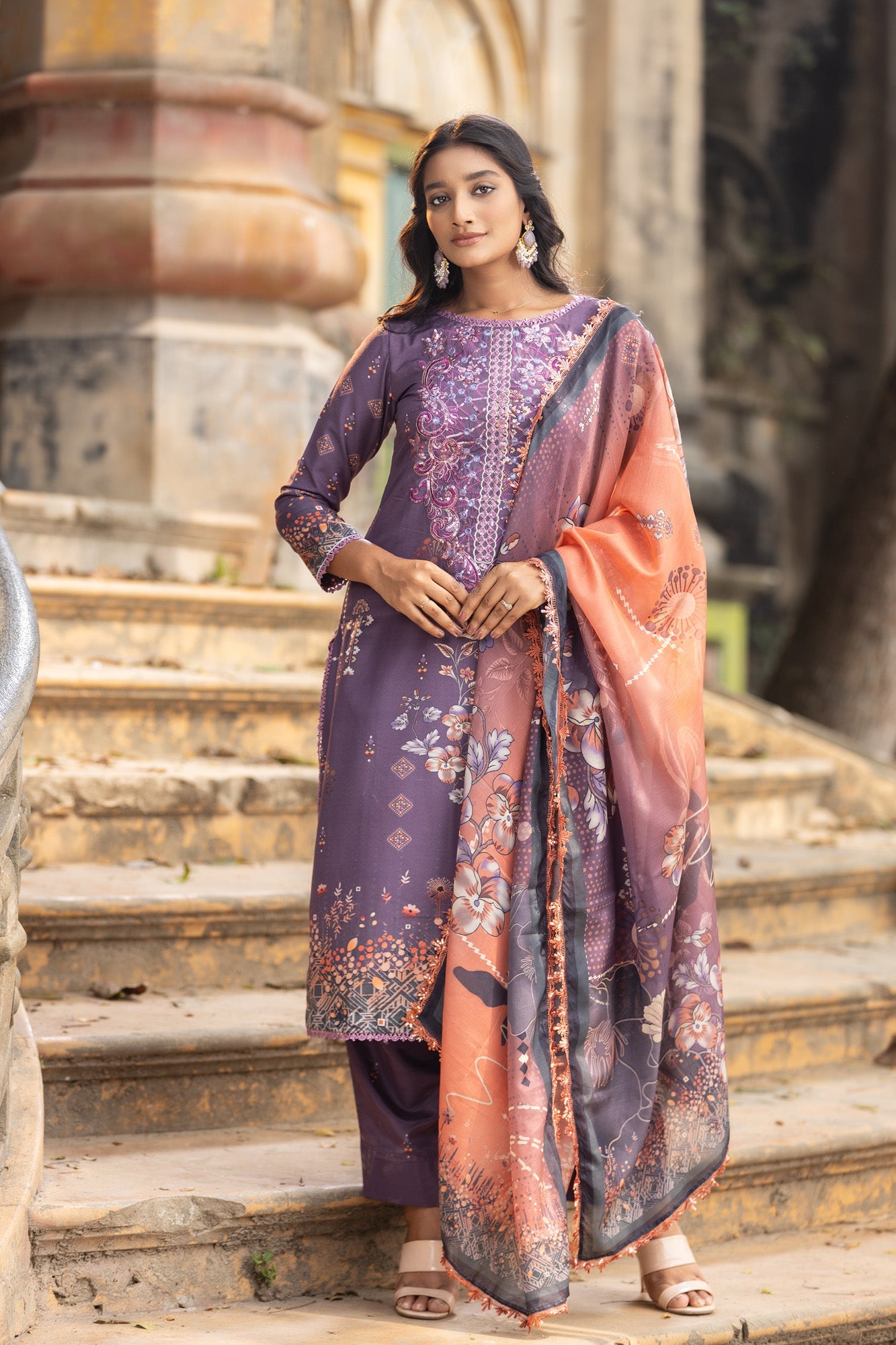 Fatiha Embroidered & Sequence Work Silk Unstitched 3pcs