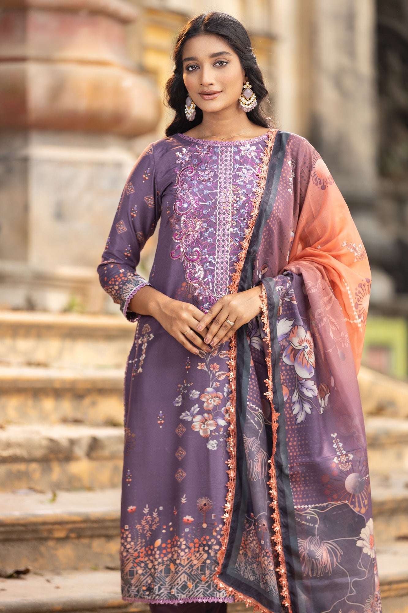 Fatiha Embroidered & Sequence Work Silk Unstitched 3pcs
