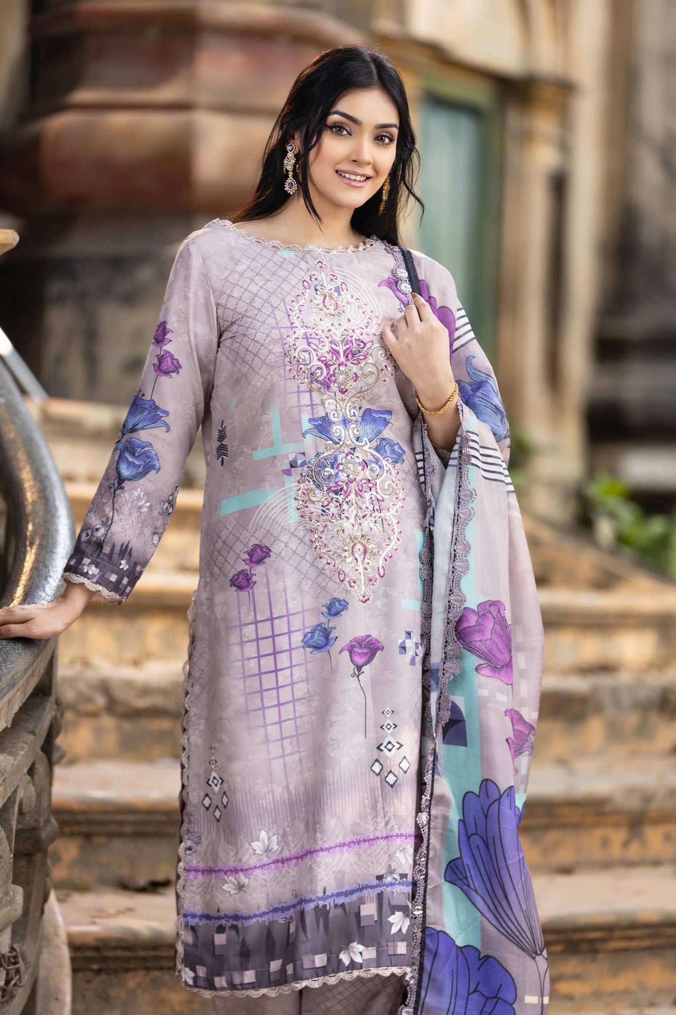 Fatiha Embroidered & Sequence Work Silk Unstitched 3pcs