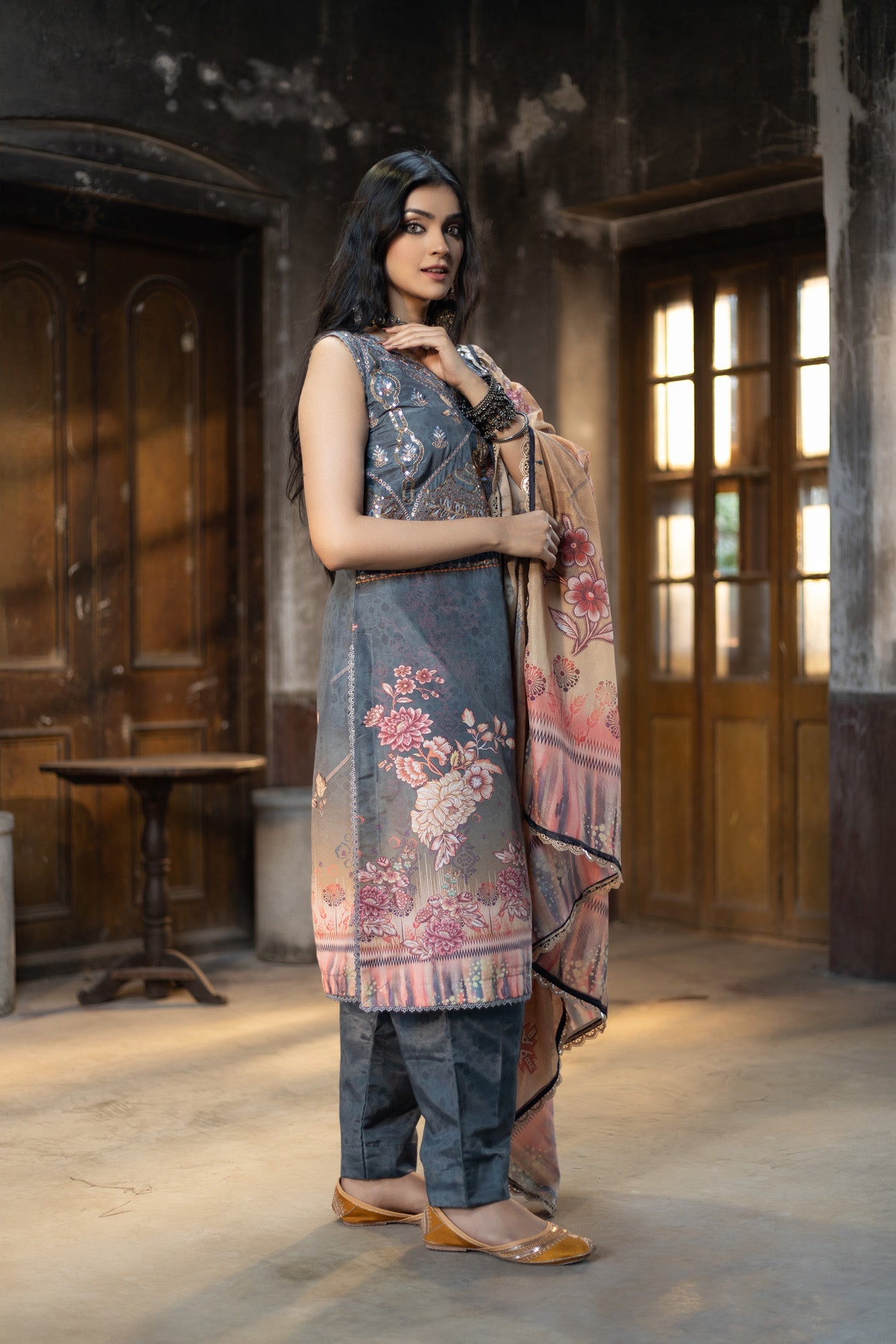 Fatiha Embroidered & Sequence Work Silk Unstitched 3pcs