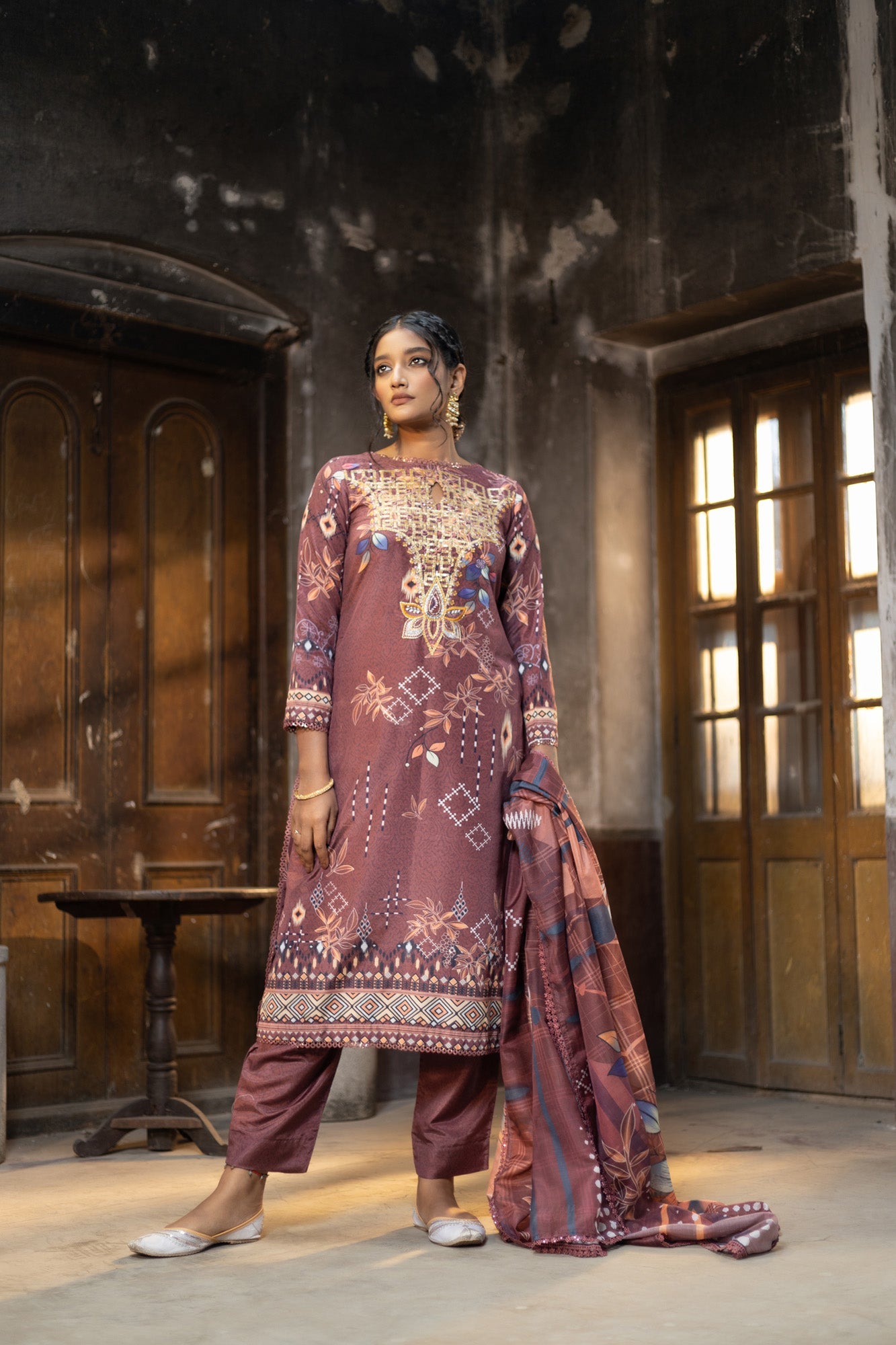 Fatiha Embroidered & Sequence Work Silk Unstitched 3pcs