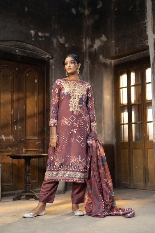 Fatiha Embroidered & Sequence Work Silk Unstitched 3pcs