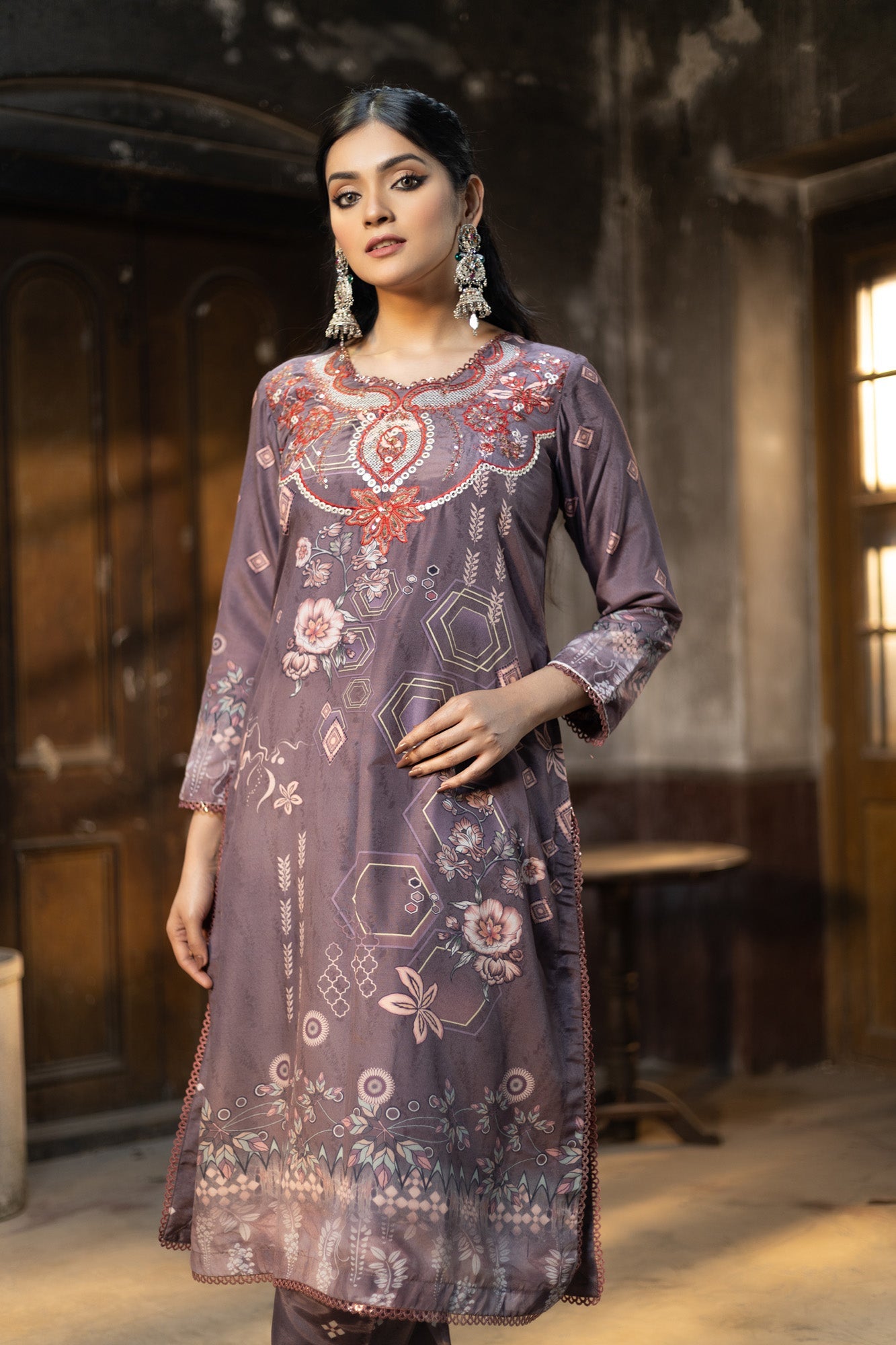Fatiha Embroidered & Sequence Work Silk Unstitched 3pcs