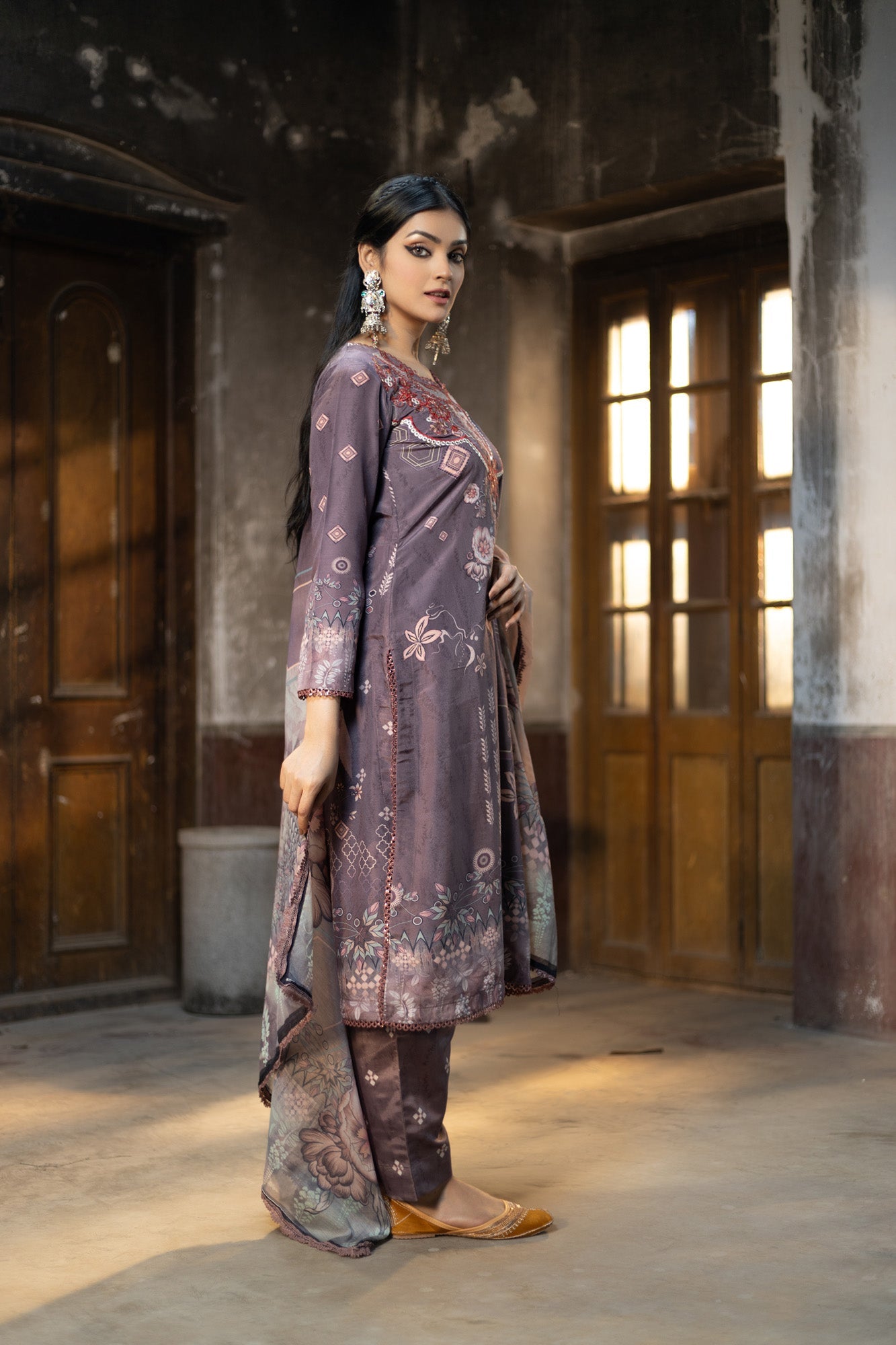 Fatiha Embroidered & Sequence Work Silk Unstitched 3pcs