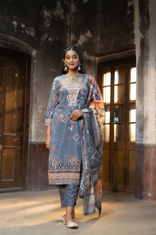Fatiha Embroidered & Sequence Work Silk Unstitched 3pcs