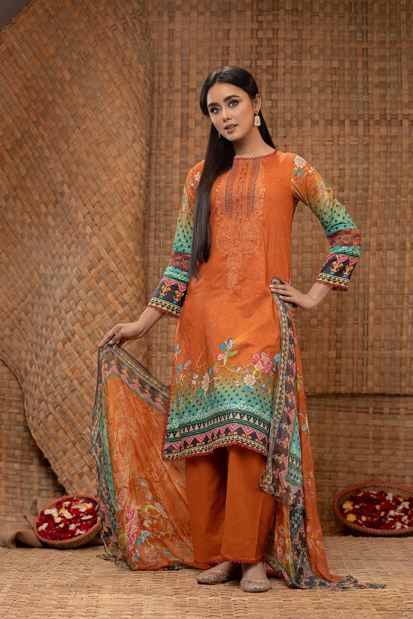 Khoobsurat Digital Printed Heavy Embroidered Unstitched Lawn 3pcs