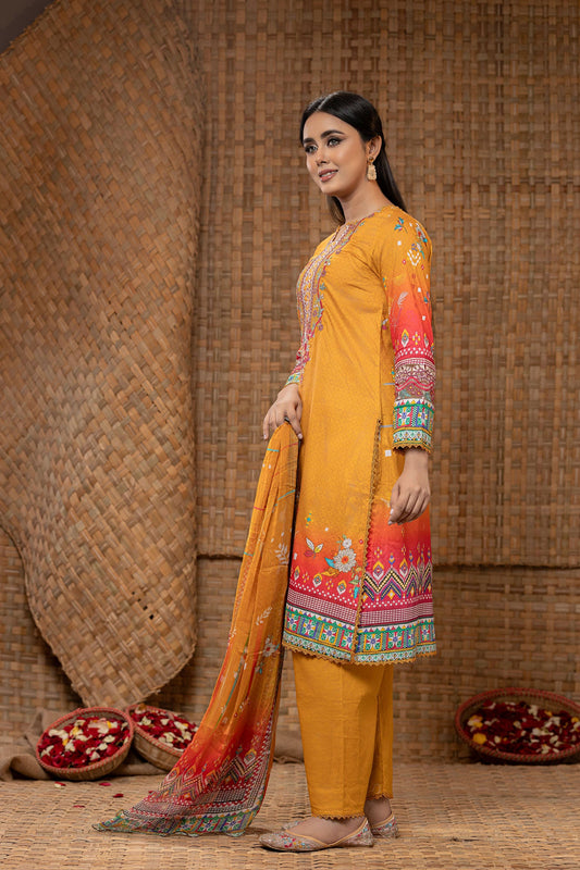 Khoobsurat Digital Printed Heavy Embroidered Unstitched Lawn 3pcs