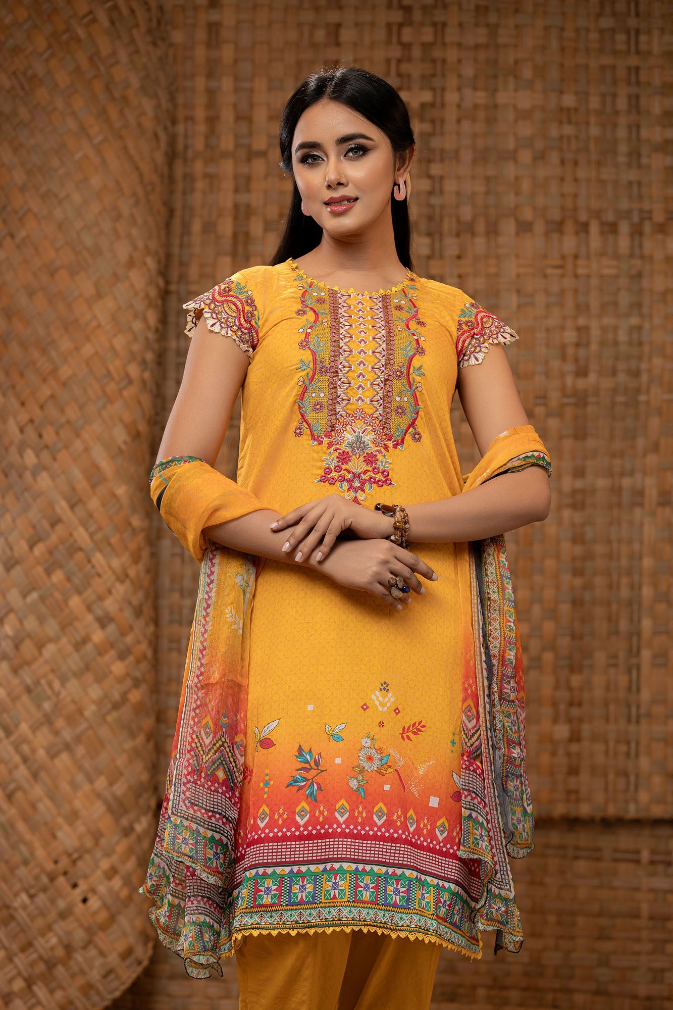 Khoobsurat Digital Printed Heavy Embroidered Unstitched Lawn 3pcs