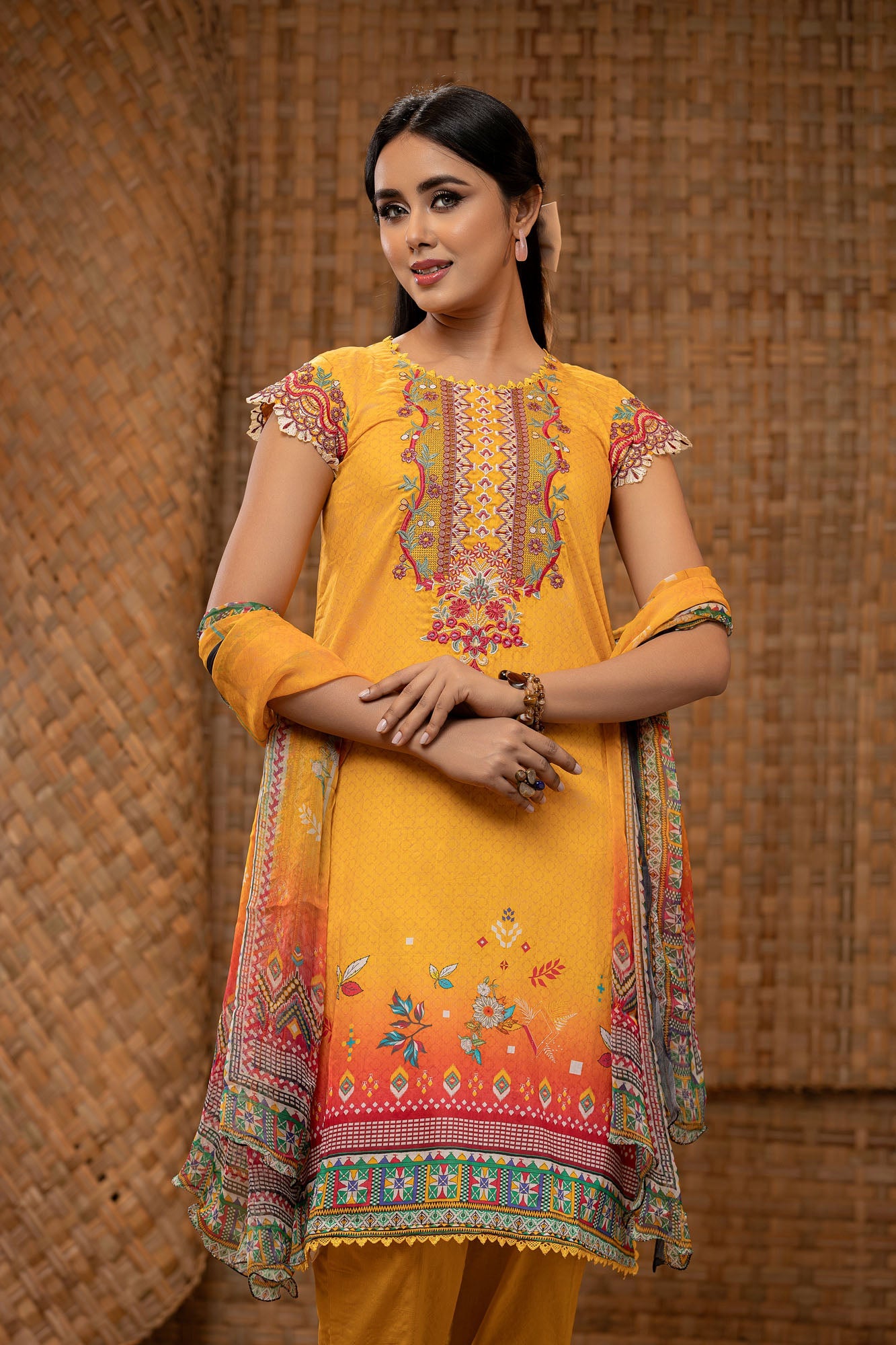 Khoobsurat Digital Printed Heavy Embroidered Unstitched Lawn 3pcs