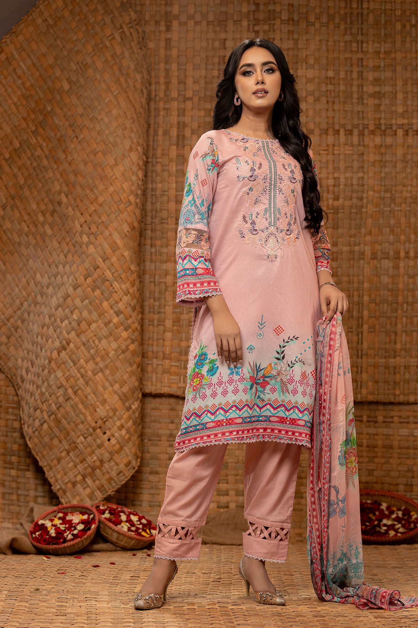 Khoobsurat Digital Printed Heavy Embroidered Unstitched Lawn 3pcs