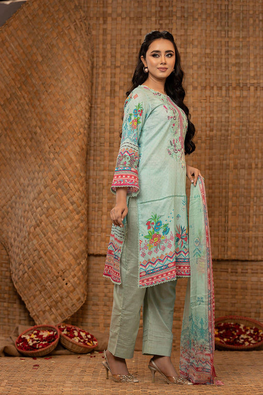 Khoobsurat Digital Printed Heavy Embroidered Unstitched Lawn 3pcs