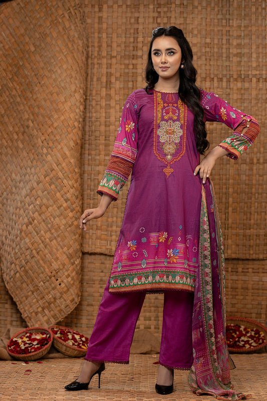 Khoobsurat Digital Printed Heavy Embroidered Unstitched Lawn 3pcs