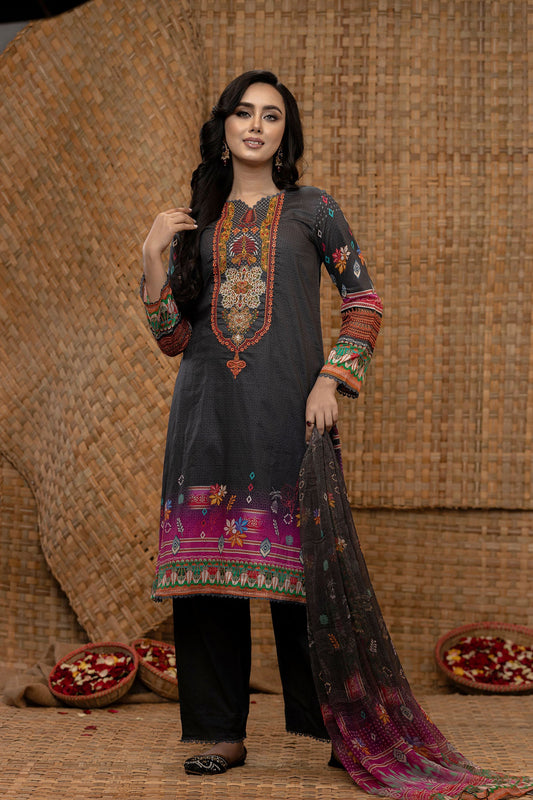 Khoobsurat Digital Printed Heavy Embroidered Unstitched Lawn 3pcs