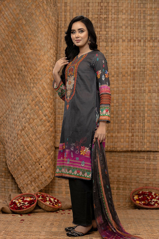 Khoobsurat Digital Printed Heavy Embroidered Unstitched Lawn 3pcs
