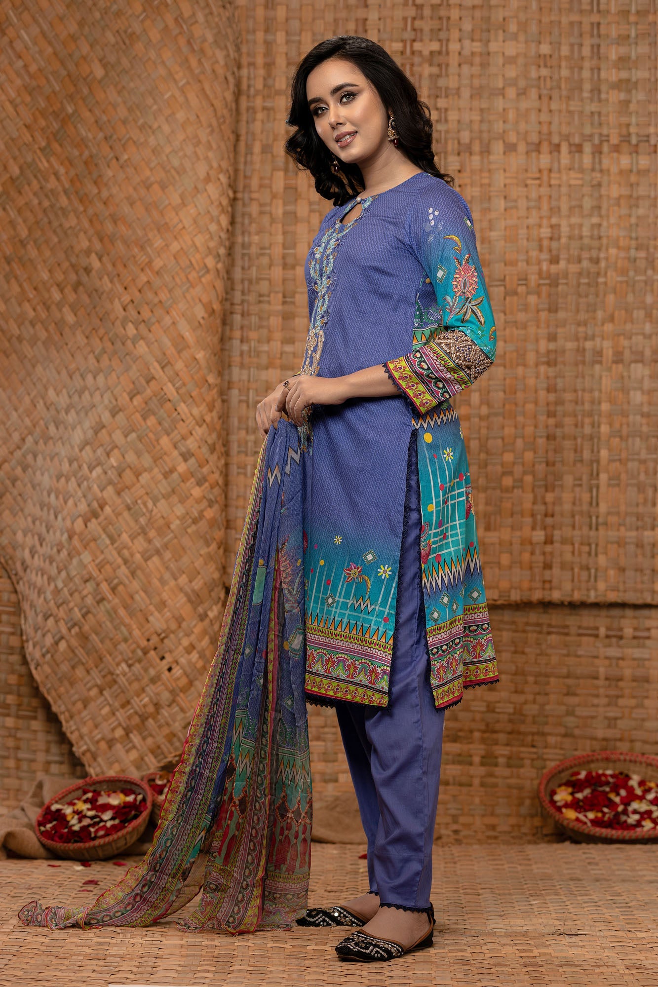 Khoobsurat Digital Printed Heavy Embroidered Unstitched Lawn 3pcs