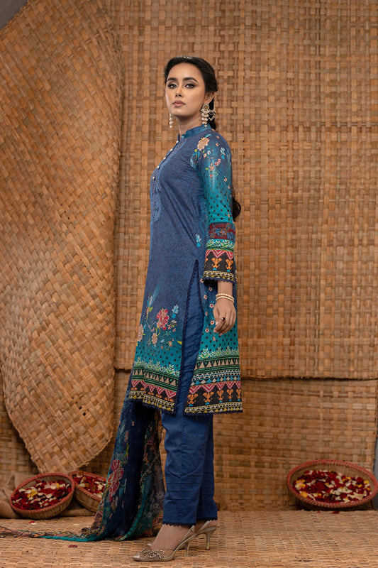 Khoobsurat Digital Printed Heavy Embroidered Unstitched Lawn 3pcs