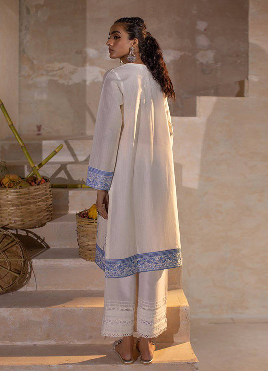Image White & Blue Embroidered Stitched Kurti Jotey