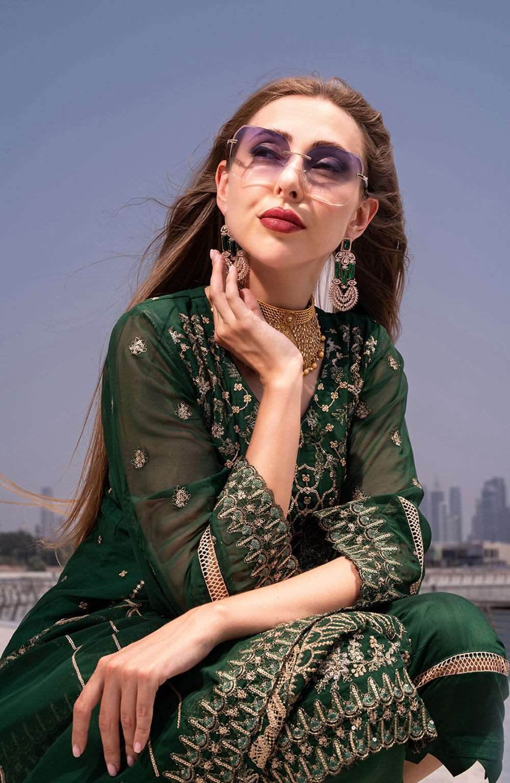 Izhaar Semi Stitched Heavy EMB. Sequence Georgette 3pcs - Nilima