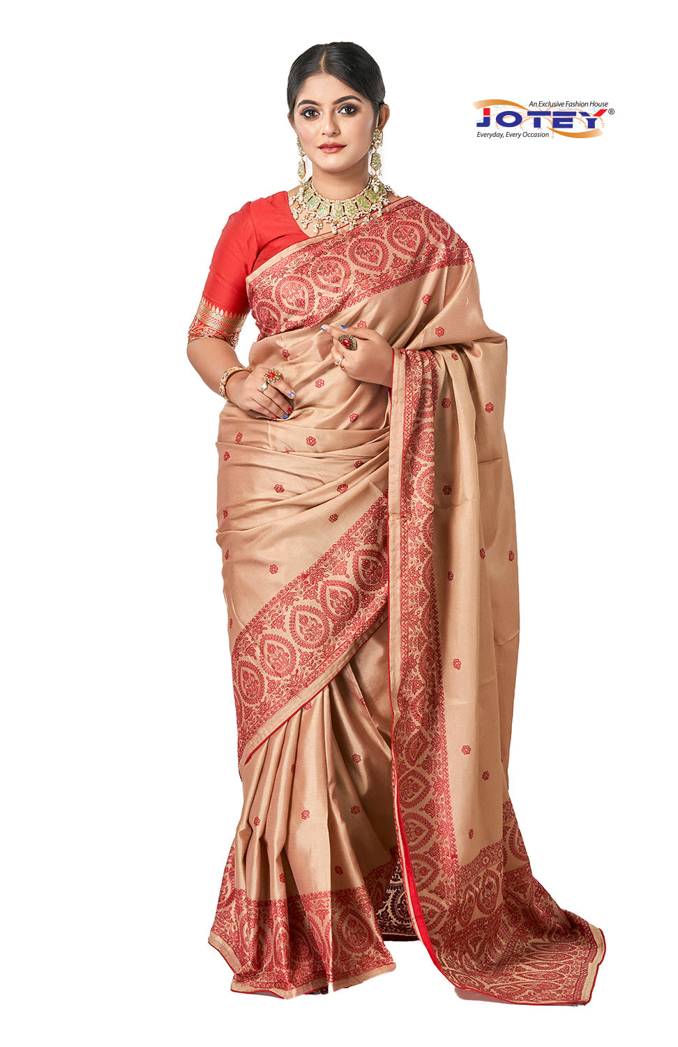 Katha Stitch Tussore Silk Saree Jotey