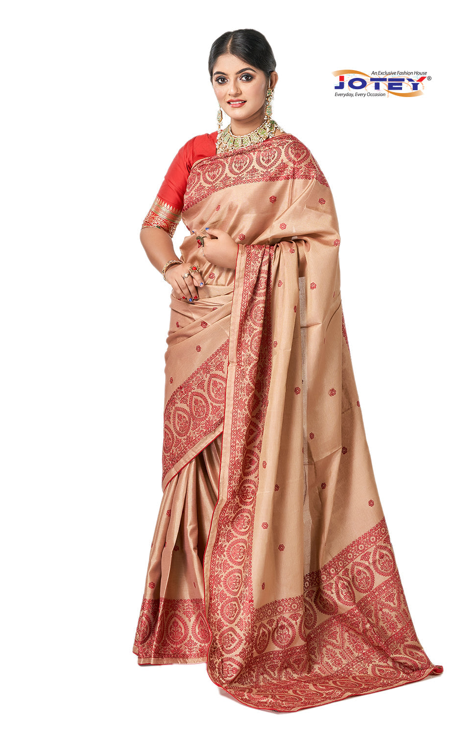 Katha Stitch Tussore Silk Saree Jotey