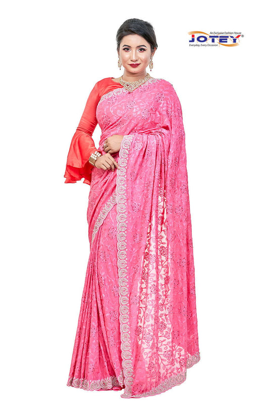 Lucknow Stone Work Chiffon Saree - Jotey