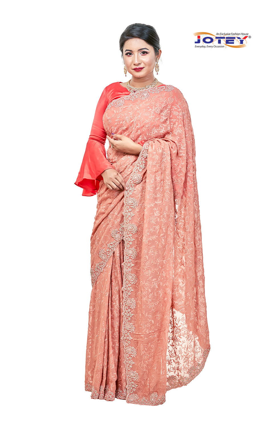 Lucknow Stone Work Chiffon Saree - Jotey