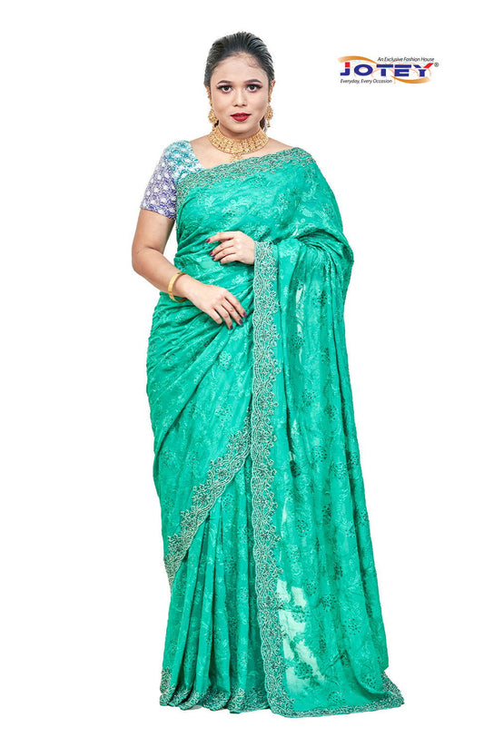 Lucknow Stone Work Chiffon Saree - Jotey
