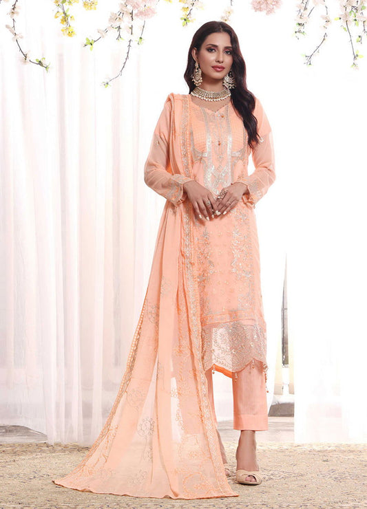 Maab Rana Arts - Chiffon Embroidered Semi Stitched 3pcs - Jotey