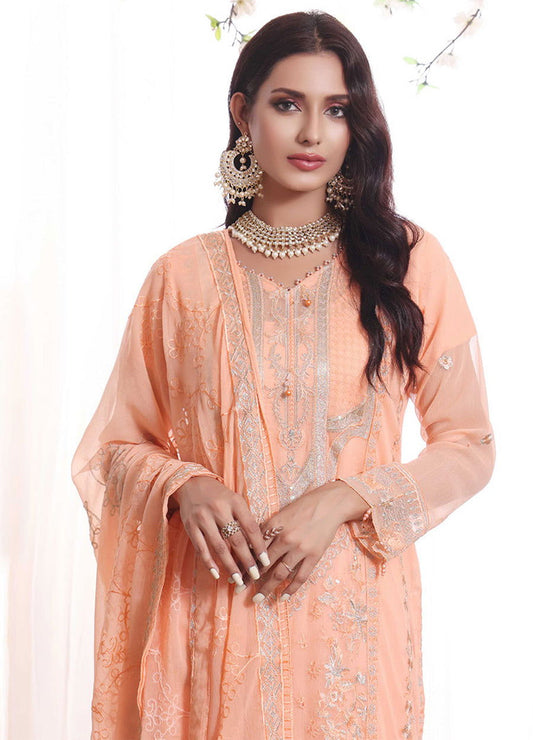 Maab Rana Arts - Chiffon Embroidered Semi Stitched 3pcs - Jotey