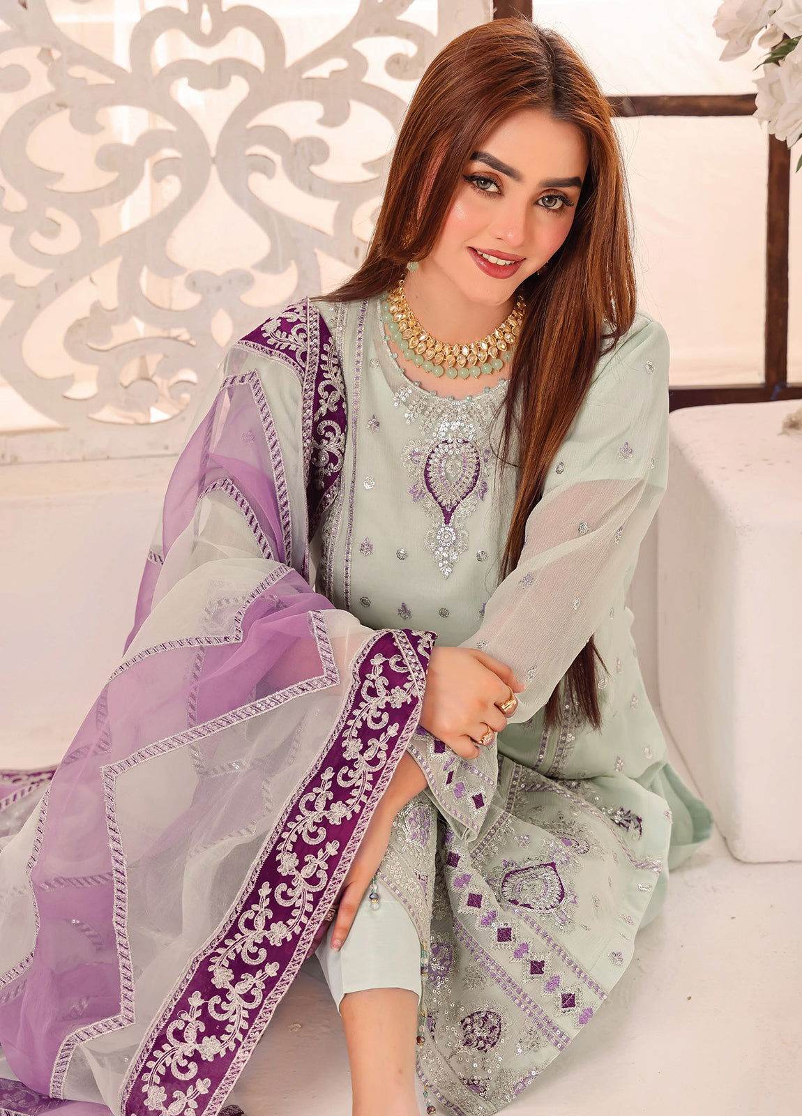 Maah Rang By Bin Hameed Luxury Chiffon Semi Stitched 3pcs - Jotey