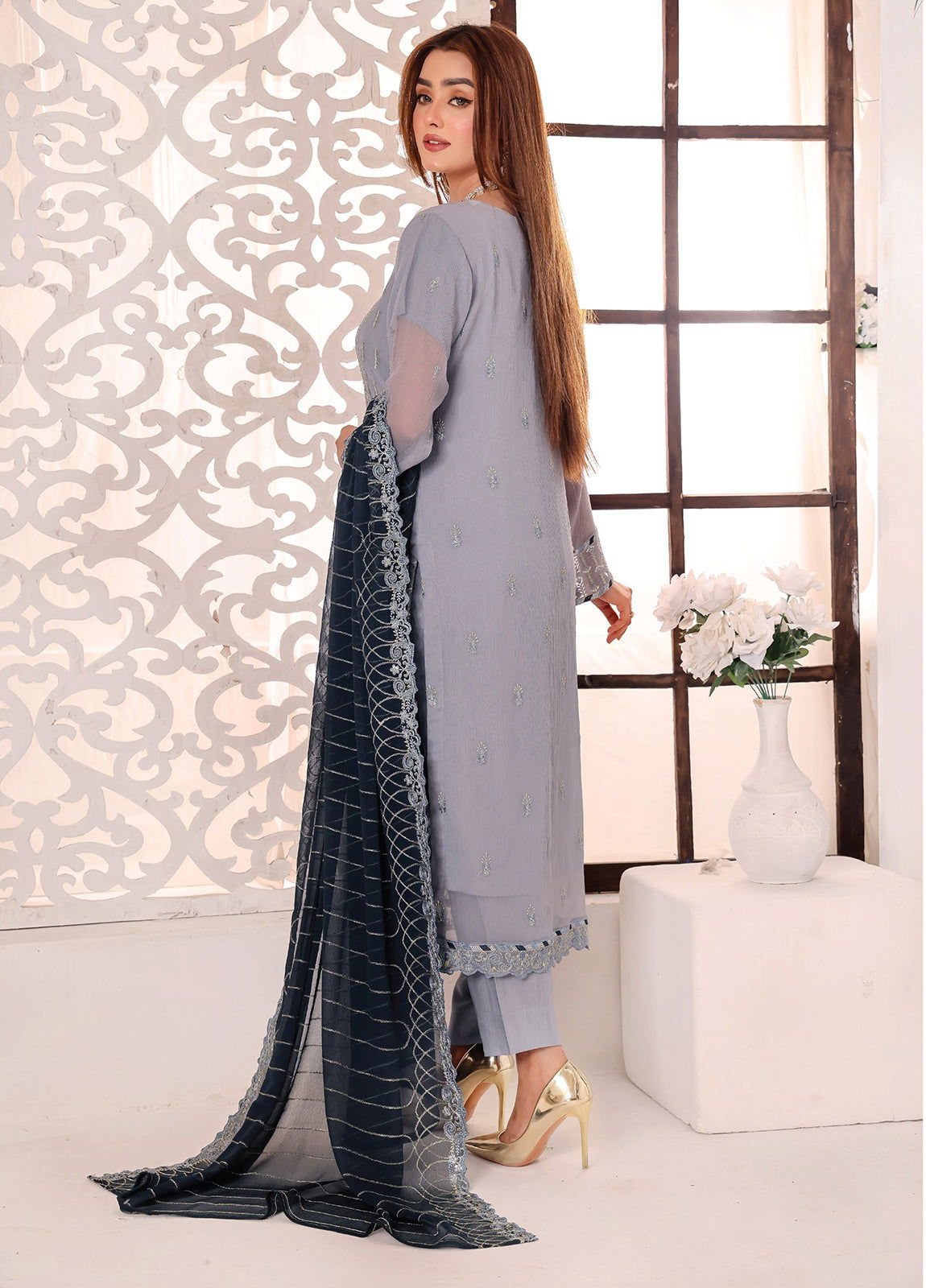 Maah Rang By Bin Hameed Luxury Chiffon Semi Stitched 3pcs - Jotey
