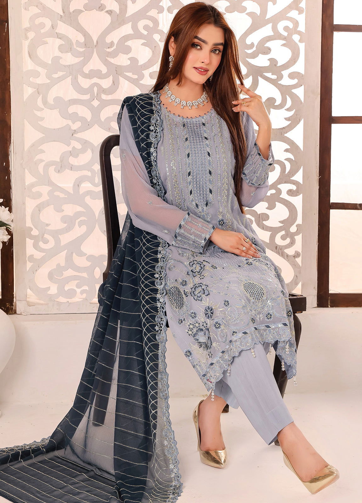 Maah Rang By Bin Hameed Luxury Chiffon Semi Stitched 3pcs - Jotey