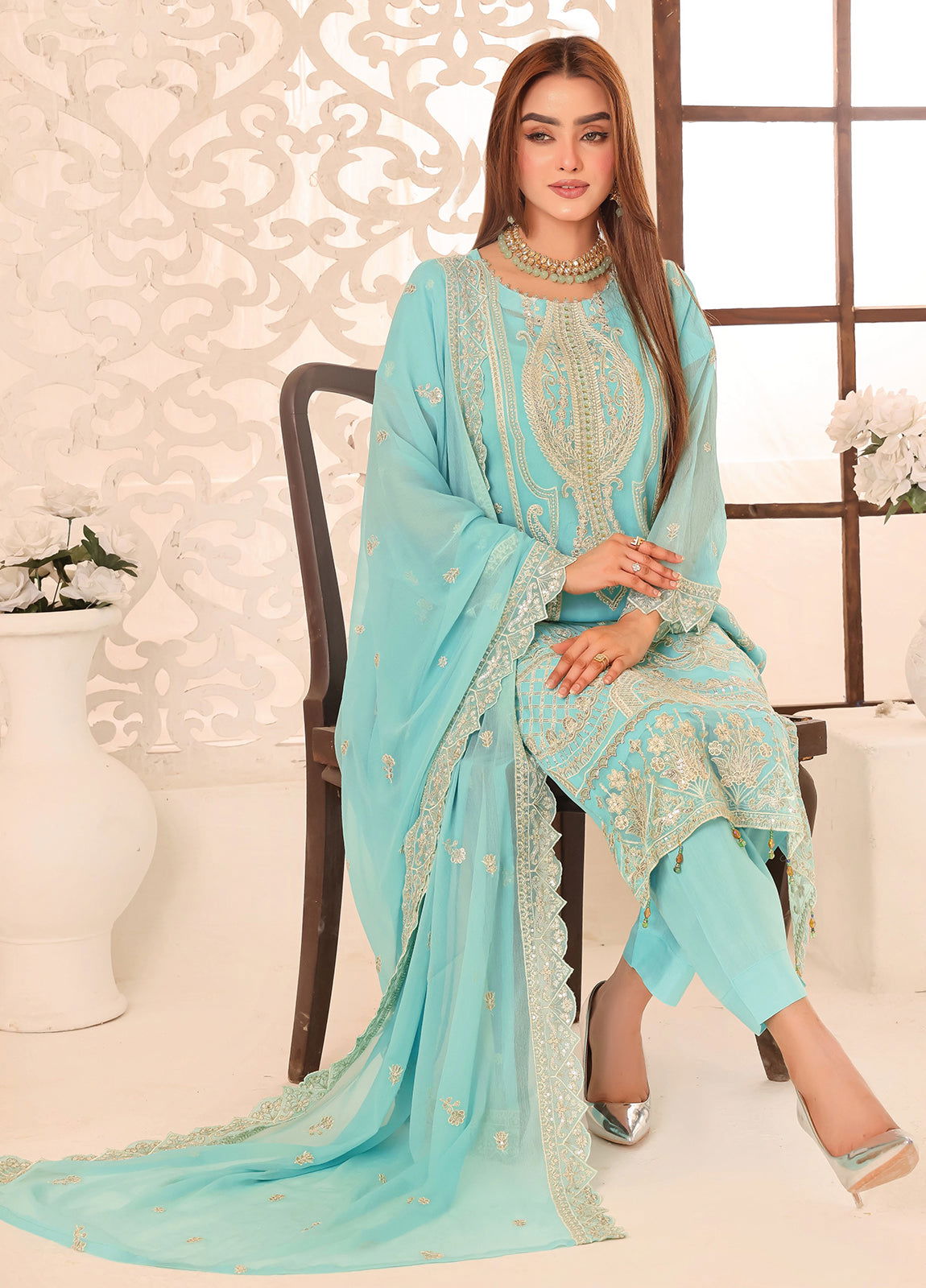 Maah Rang By Bin Hameed Luxury Chiffon Semi Stitched 3pcs - Jotey
