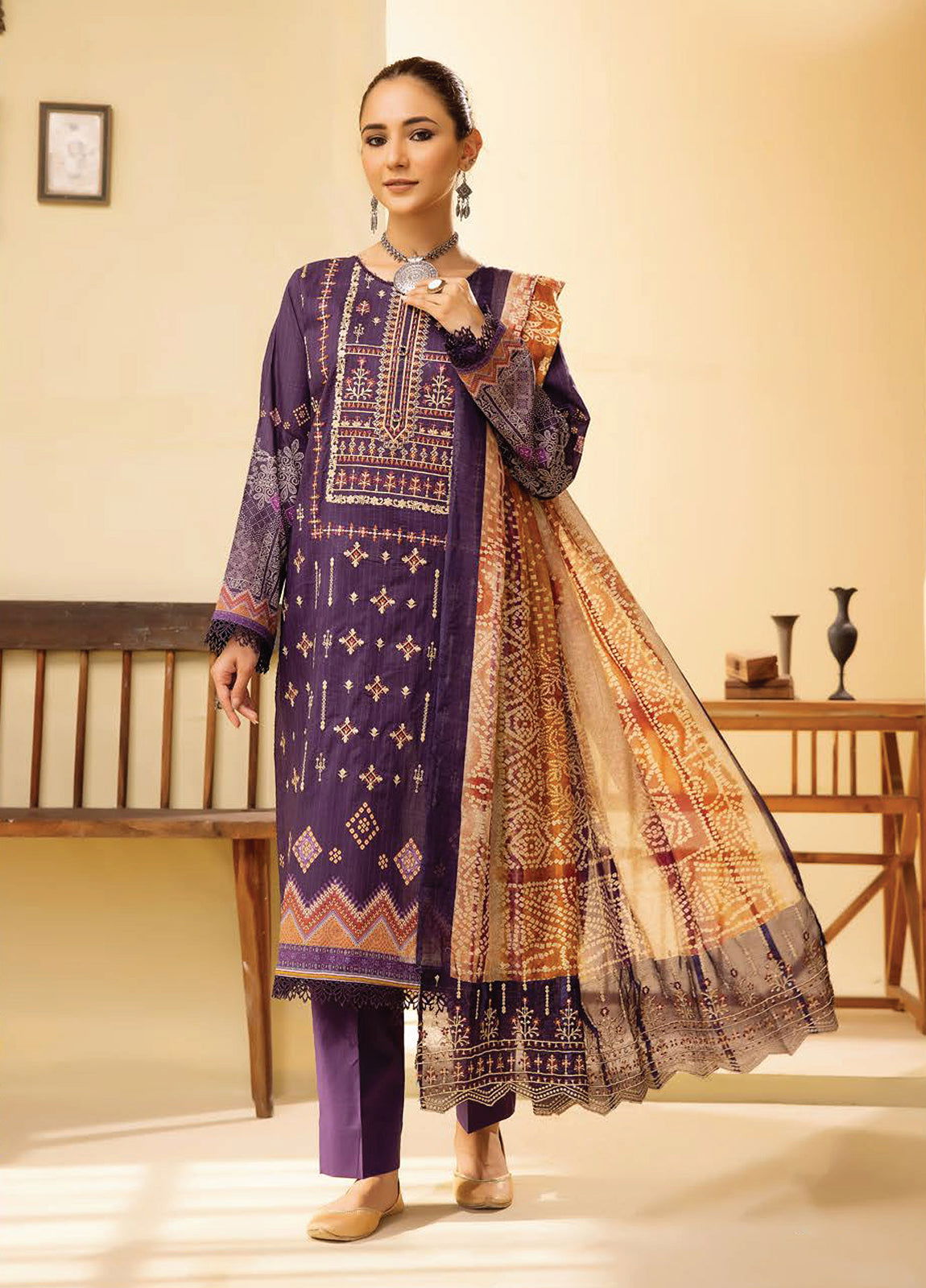 Mahees Ghazal Embroidered Lawn Unstitched 3pcs - Jotey