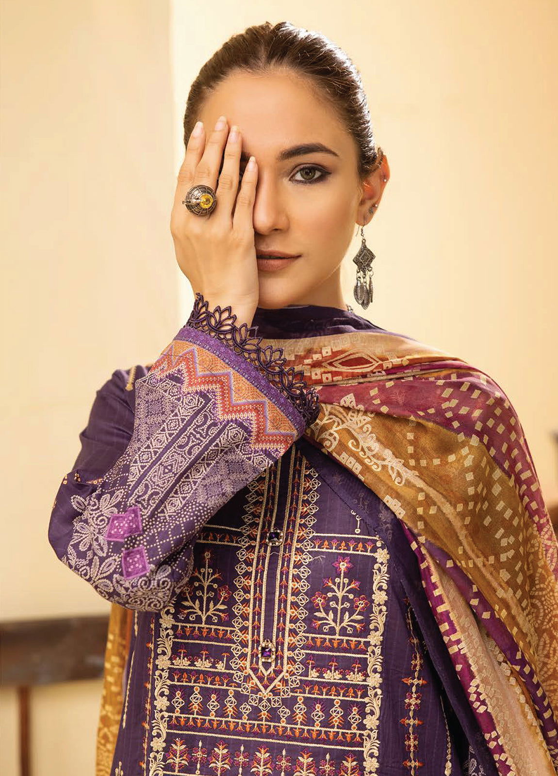 Mahees Ghazal Embroidered Lawn Unstitched 3pcs - Jotey