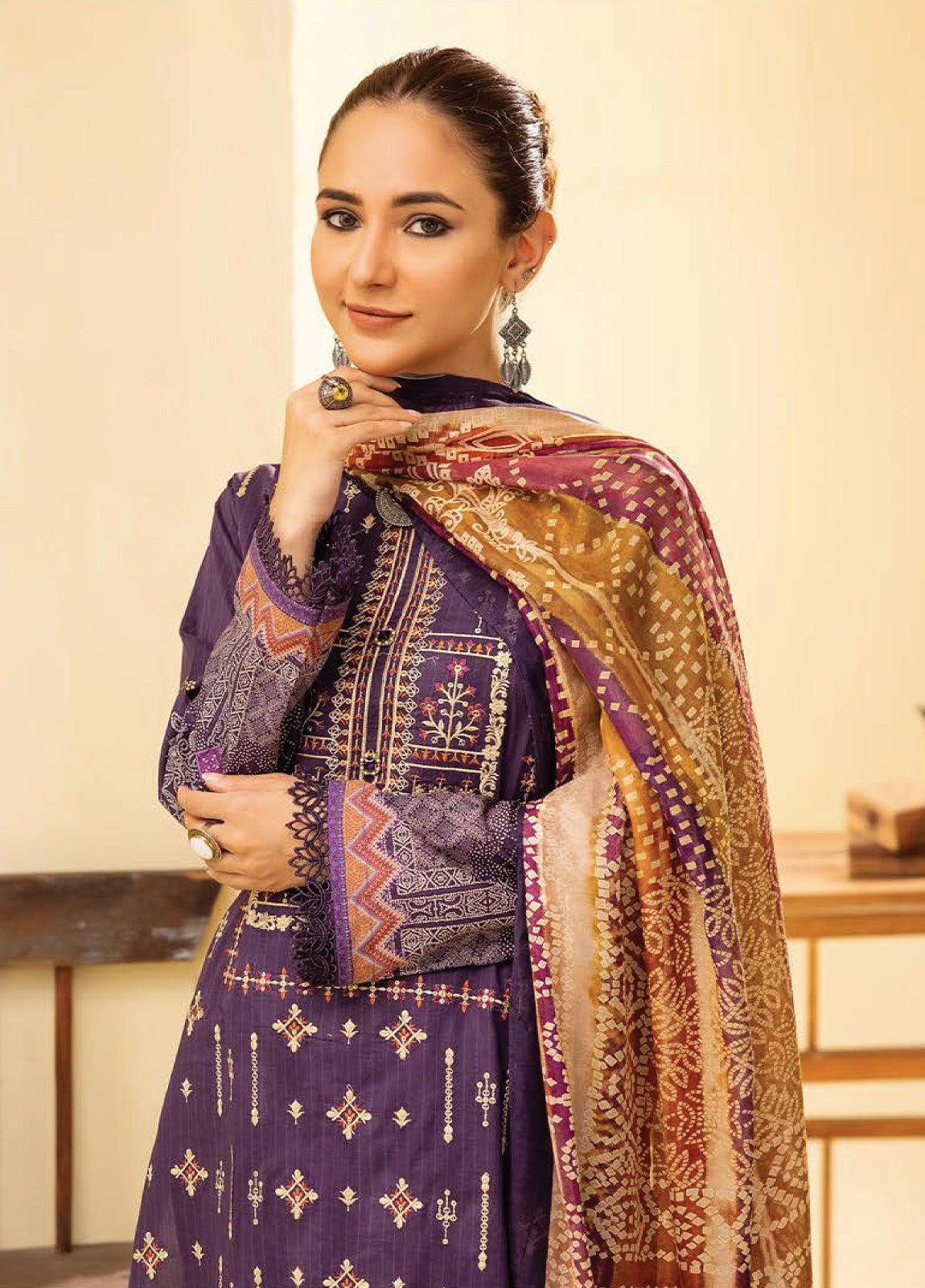 Mahees Ghazal Embroidered Lawn Unstitched 3pcs - Jotey